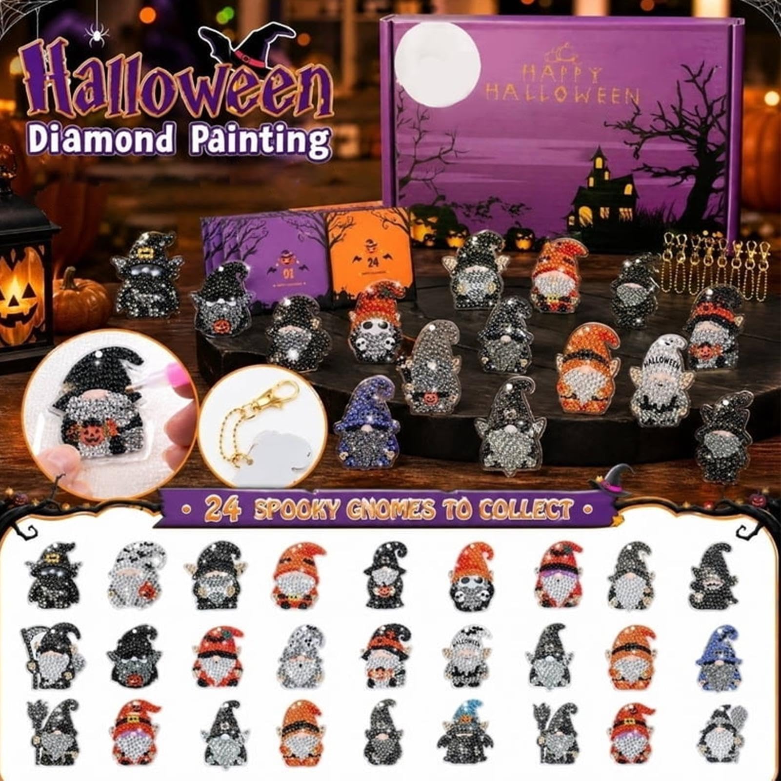 Halloween-Adventskalender 24 Tage Gnomen-Schlüsselanhänger und