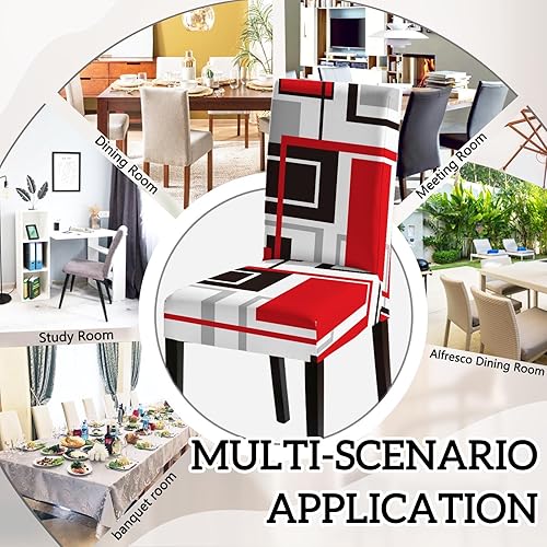 Miniatura 6 de MCALK Juego de 4 fundas rojas abstractas para sillas y camino de mesa, fundas elásticas rojas para sillas de cocina, protector de silla extraíble