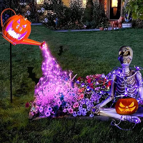 Morestar Solar Halloween Decorations Fall Decor Pumpkin Lanterns Watering Can Lights,Jack-o-Lantern Light Up Solar Garden Outdoor Decorative Lights, Yard Signs Pumpkins for Patio Lawn