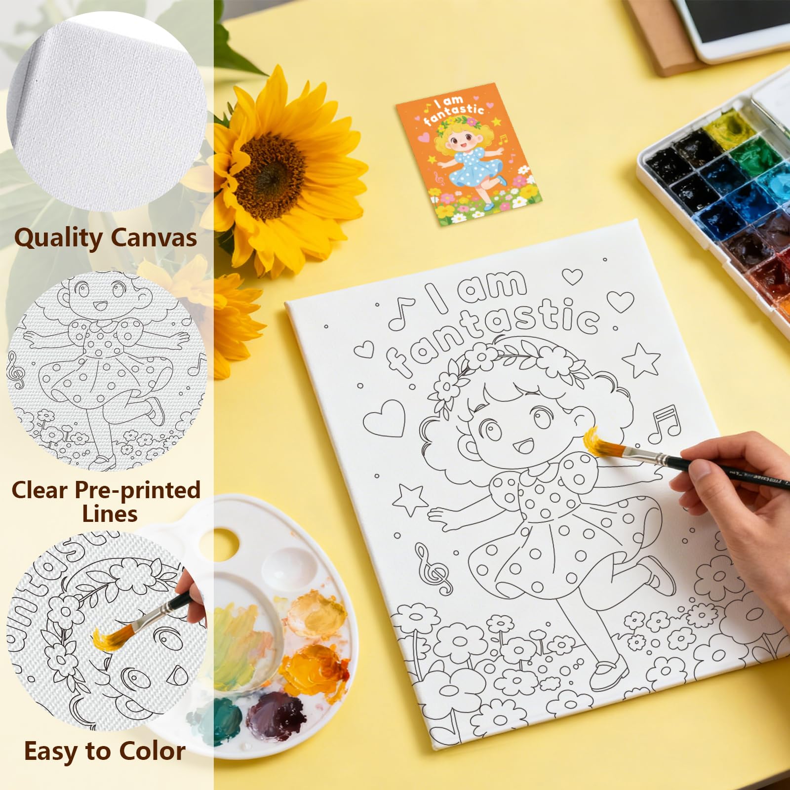 MAYJOYDIY 12 tele pre-disegnate per dipingere ragazze dei cartoni animati su tela prestampata per adulti 24 x 20 cm belle parole coraggiose forniture artistiche fai da te per principianti