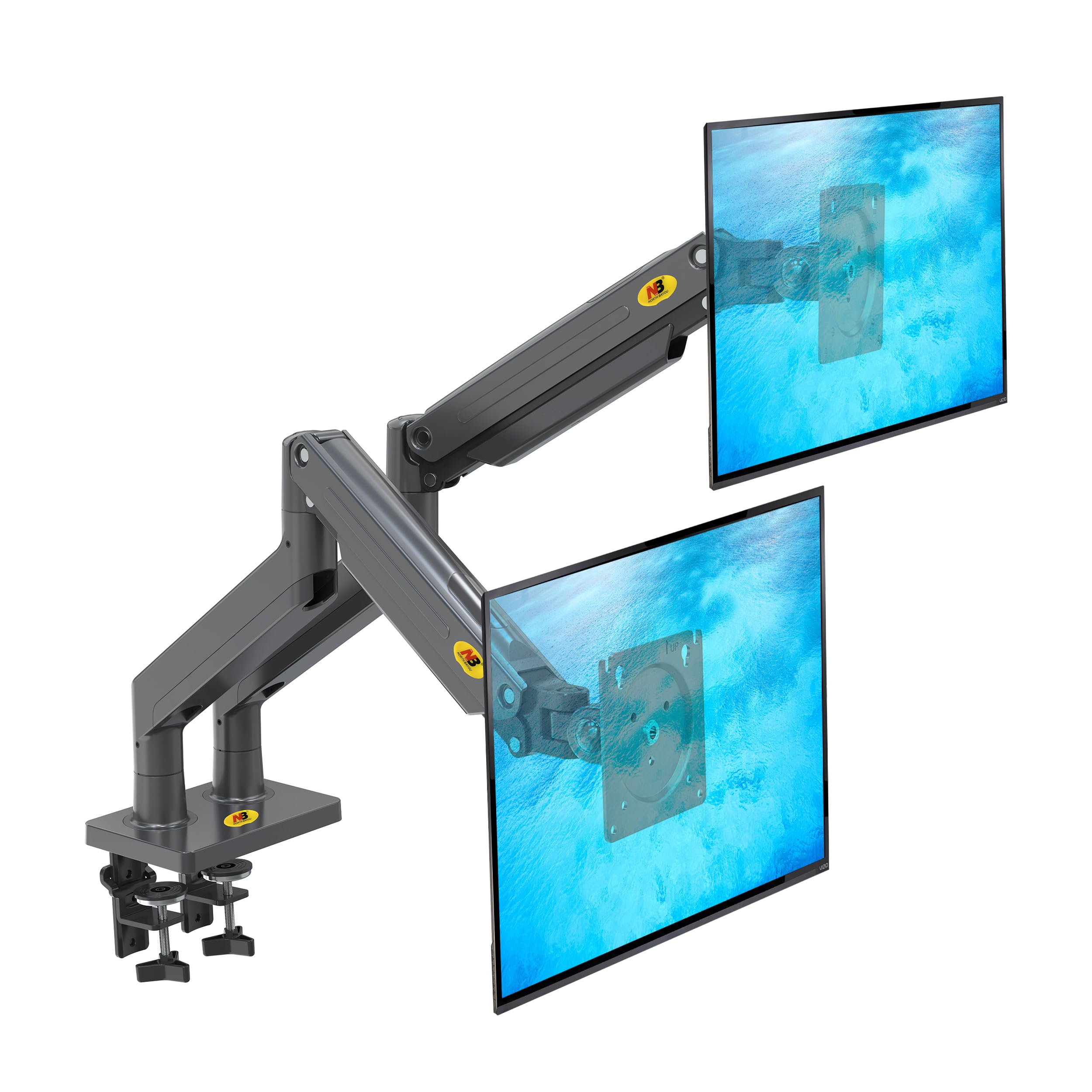 Support de Table avec Ressort à gaz pour Deux écrans LCD 22-32 Pouces VESA 75x75 mm - 100x100 mm, jusqu'à 15 kg