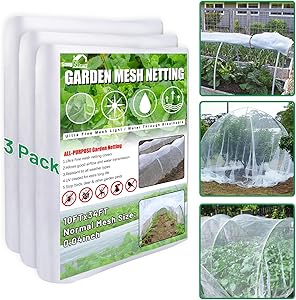 SnugNiture 3 Pack Garden Netting 10x34FT Ultra Fine Mesh Mosquito Netting Plant Covers, White Bird Netting Barrier Greenhouse Row Cover Protect Fruits Flower Vegetables from Birds Deer & Squirrels