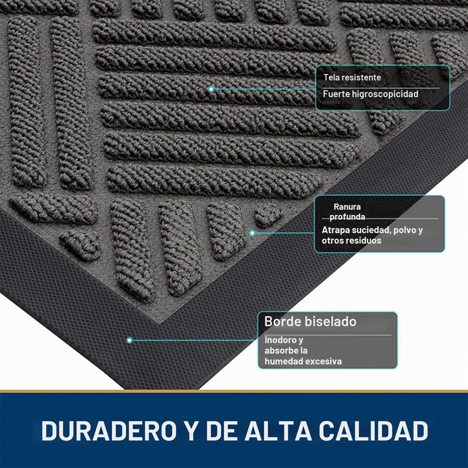 Felpudo exterior 60 x 90 cm, de silicona para exterior e interior, antideslizante, resistente al polvo y lavable, resistente a la intemperie para puerta de casa, entrada, balcón, color gris