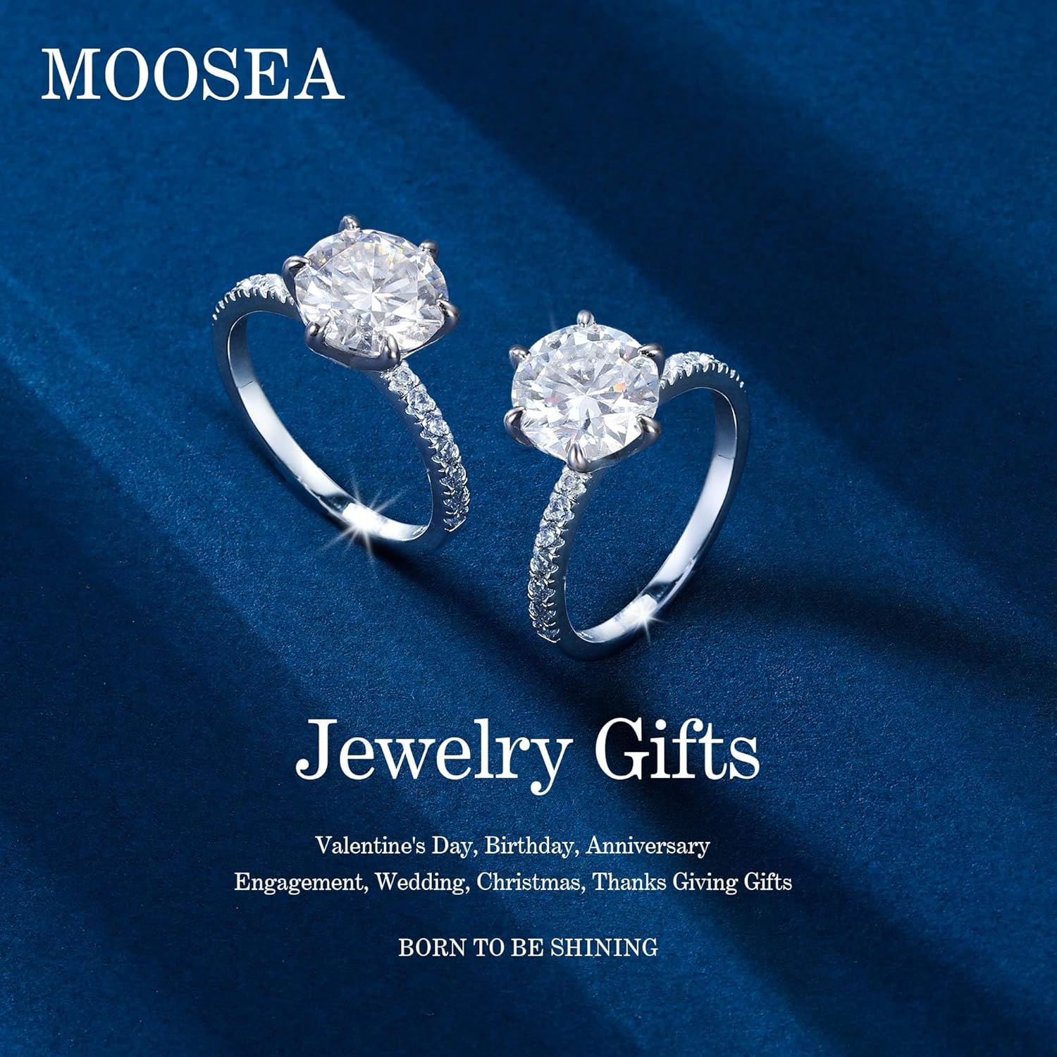 MOOSEA 2CT Moissanite Engagement Rings for Women Wife, 925 Sterling Silver with 14K White Gold Plated Promise Ring Her Moissanite Rings for Women Engagement Wedding Gifts - Image 2