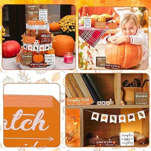 Miniatura 5 de Juego de 15 bandejas escalonadas de otoño, decoración de calabaza, decoración de casa de campo, centros de mesa de hojas de arce de otoño, cosecha