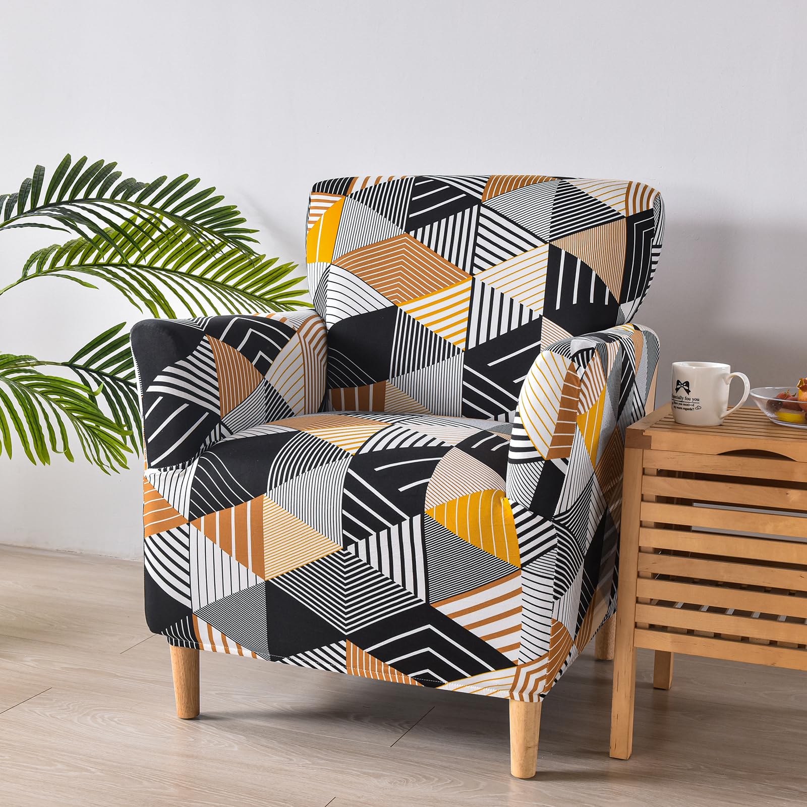 OKYUK Banquet Armchair Slipcovers Printed Chair Slipcovers with Arms 1-Piece Stretch Chair Covers for Living Room Anti Slip Soft Armchair Slipcover Kids Pets Friendly Furniture Protector (Colorful)