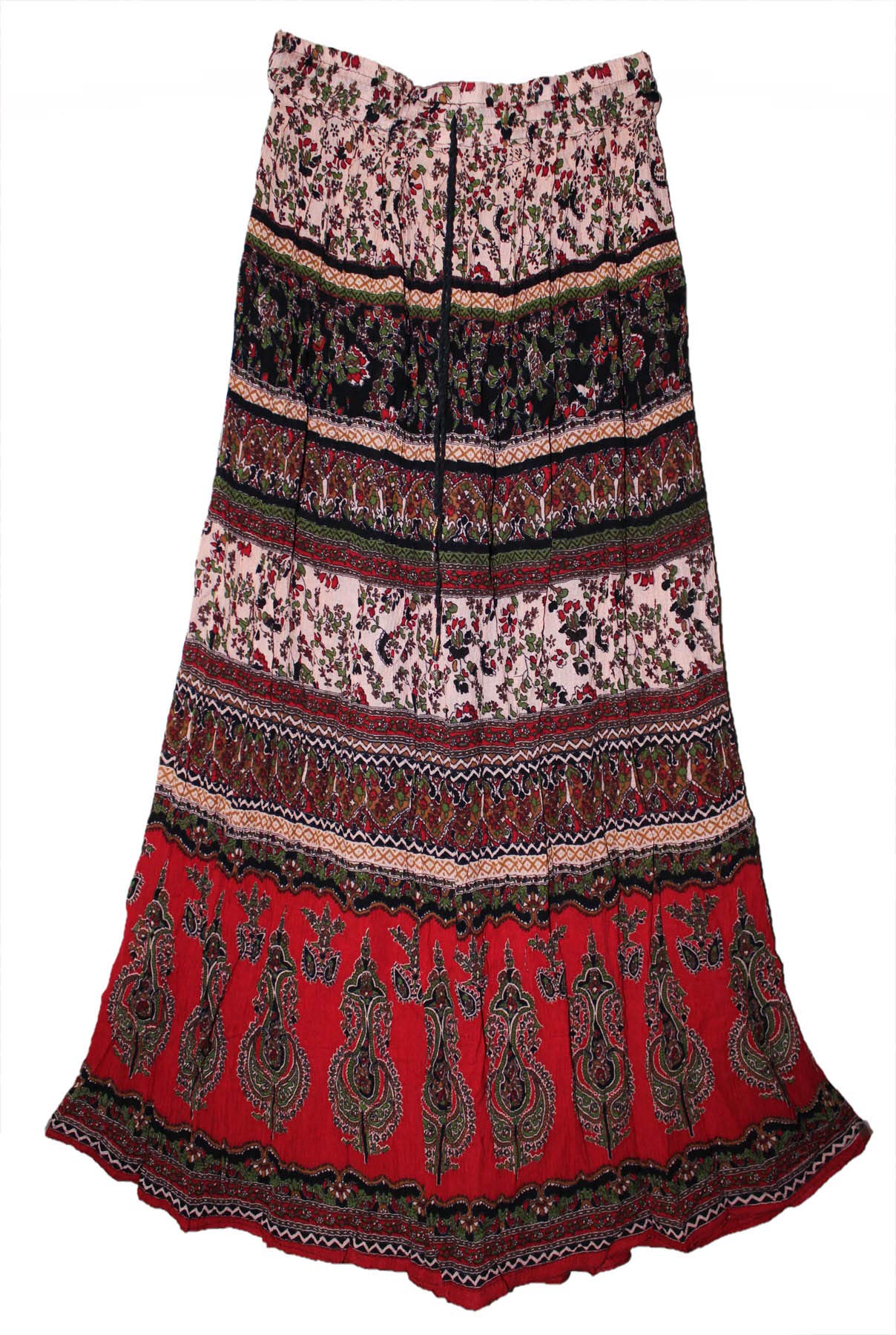 Jnb Garments Women's Printed Rayon Crinkle Ethnic Indian Skirt Retro Boho For Rock Hippy Gypsy Kjol Jupe Falda