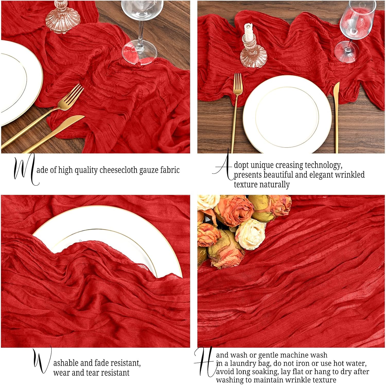 12 Pack Red Table Runner 10Ft Cheesecloth Table Runner Rustic Gauze Table Runners Romantic Long Sheer Fabric Cheese Cloth Table Runners for Wedding Party Bridal Baby Shower
