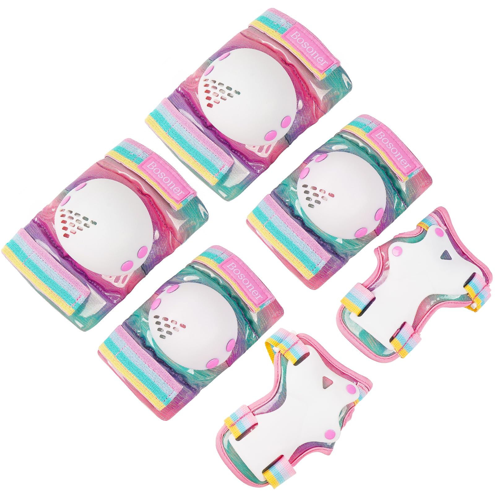 Kids/Youth Knee Pad Elbow Pads Guards Protective Gear Set for Roller Skates Cycling BMX Bike Skateboard Inline Skatings Scooter Riding Sports (Rainbow Pink, Medium(6-15 years))