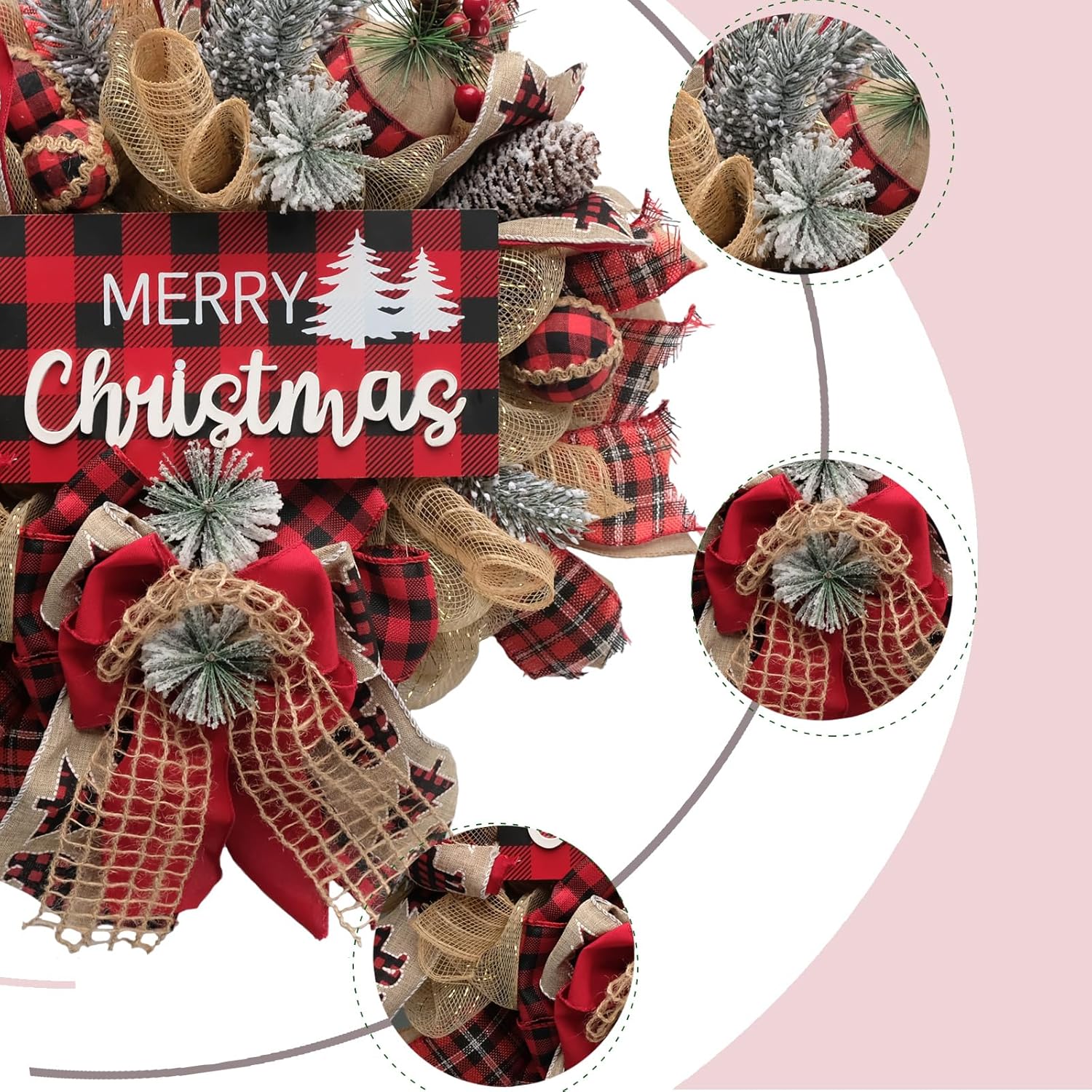 Idyllic Christmas Wreath for Front Door, 18" Winter Wreath with Merry Christmas Sign, Winter Decorations for Farmhouse Harvest Home Outdoor/Indoor