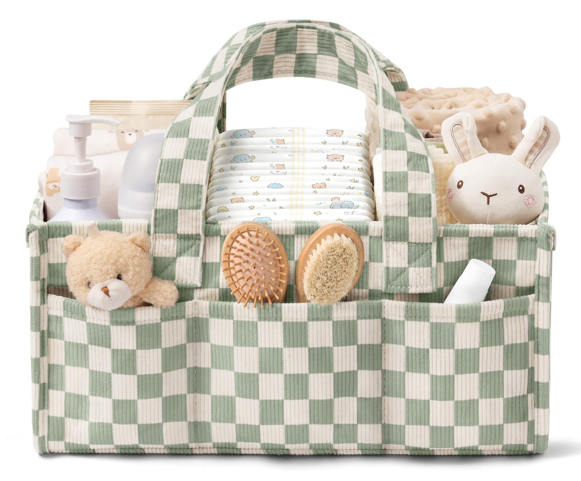 Corduroy Baby Diaper Caddy Organizer with Handles, Nursery Storage Basket