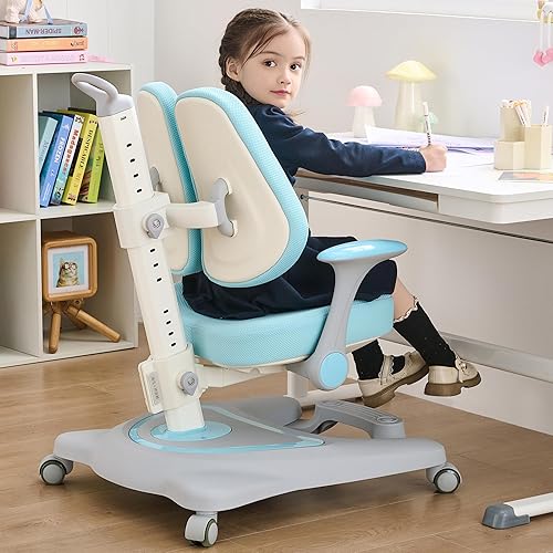 ERIYA Silla de escritorio para niños, silla ergonómica altura ajustable, soporte de respaldo doble, multifuncional para estudiotrabajocomedor, ideal