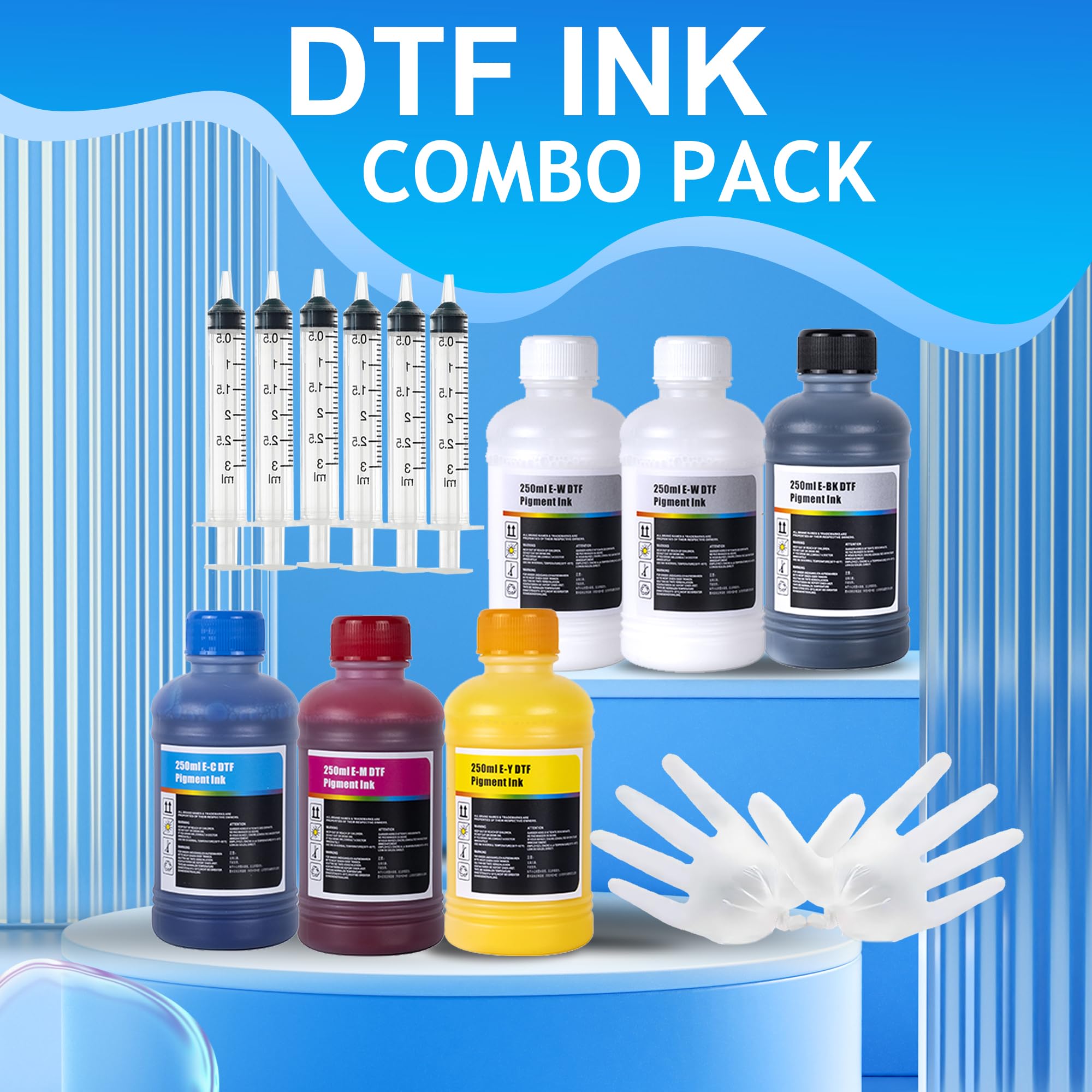 LCL 1500ML DTF Tinte, DTF Transfertinte Nachfülltinte für Epson ET-8550, XP-15000, L1800, L805, R1390, R2400, F2000, F2100, F2200, P700, P900,Wärmeübertragungsdrucktinte Set (250 ml x 6, CMYK 2 Wh)