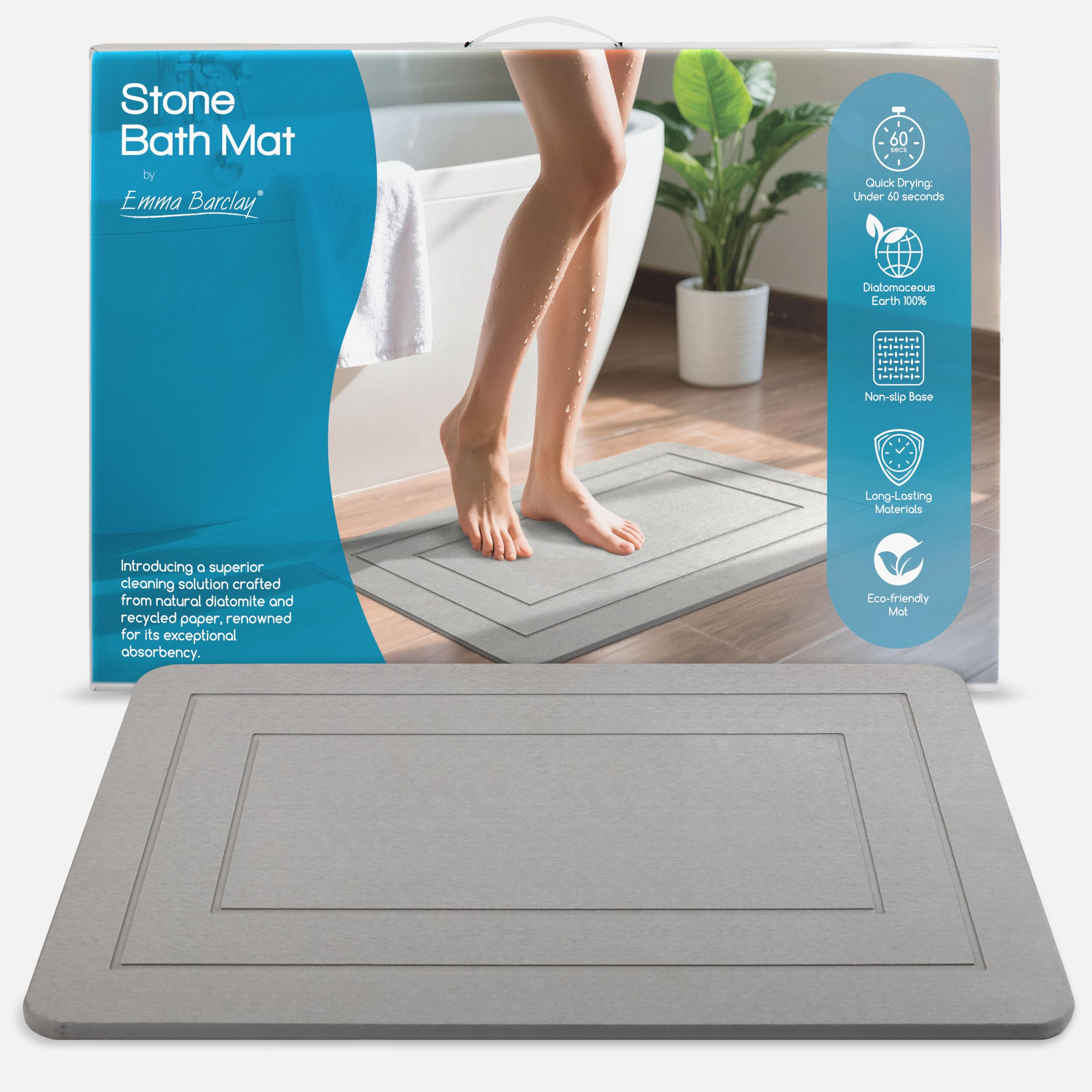 Emma Barclay  Silver Bath Mat Stone Super Absorbent Diatomite in Size 40x60, Sports Direct