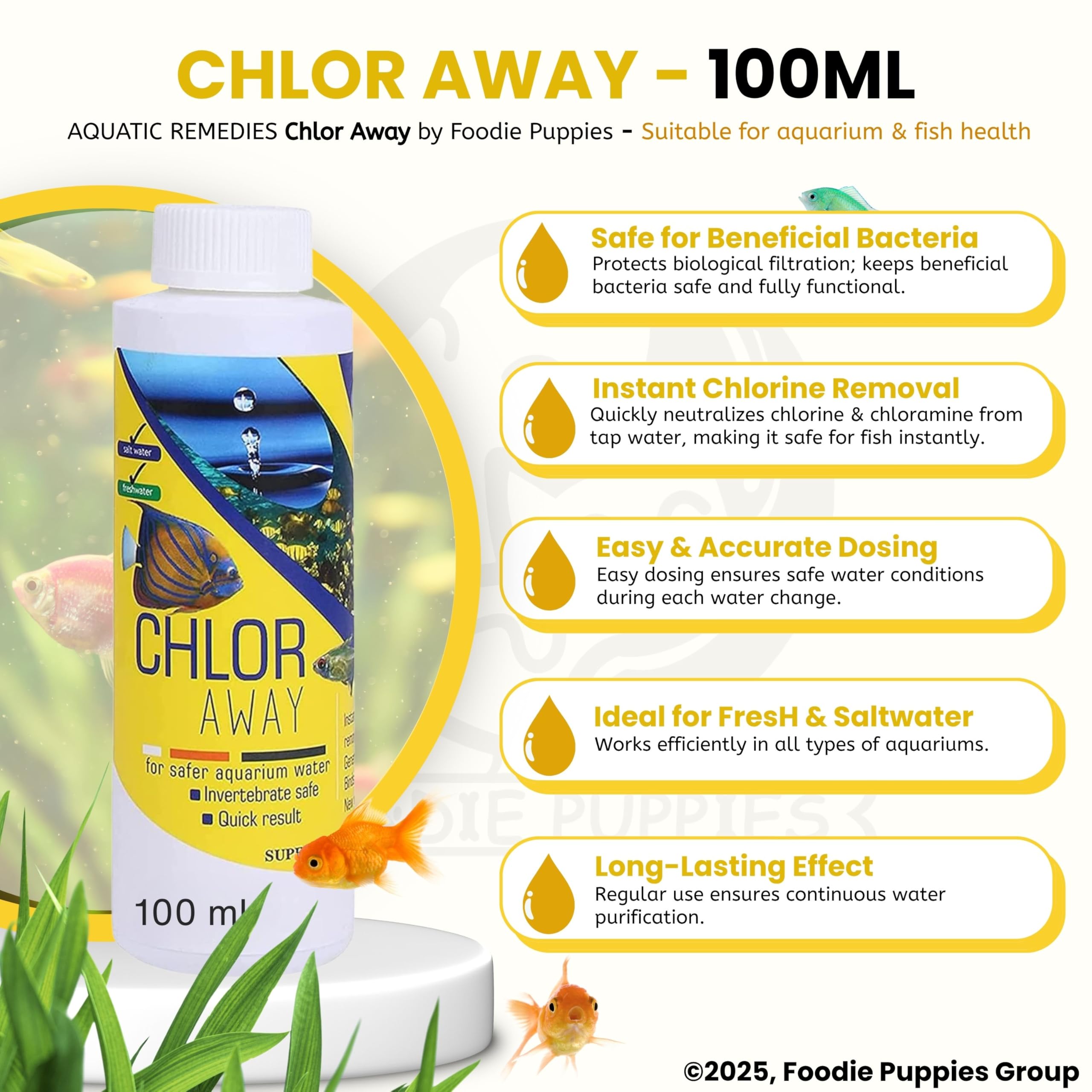 Foodie Puppies Aquatic Remedies Chlor Away Aquarium Water Conditioner, (100ml - Pack of 1) 1