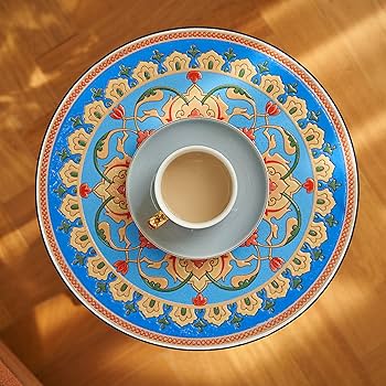 VONLUCE Outdoor Side Table And Mosaic Plant Stand, 21" Round End Table With 14" Ceramic Tile Top