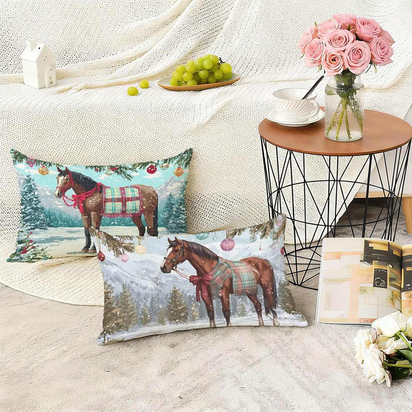 Brązowe poszewki na poduszki 70 x 90 cm poszewka na poduszkę zwierzę zewnętrzne poszewki na poduszki lniane poszewki na poduszki 2-pak dwustronny nadruk miękkie i oddychające można prać w pralce, do
