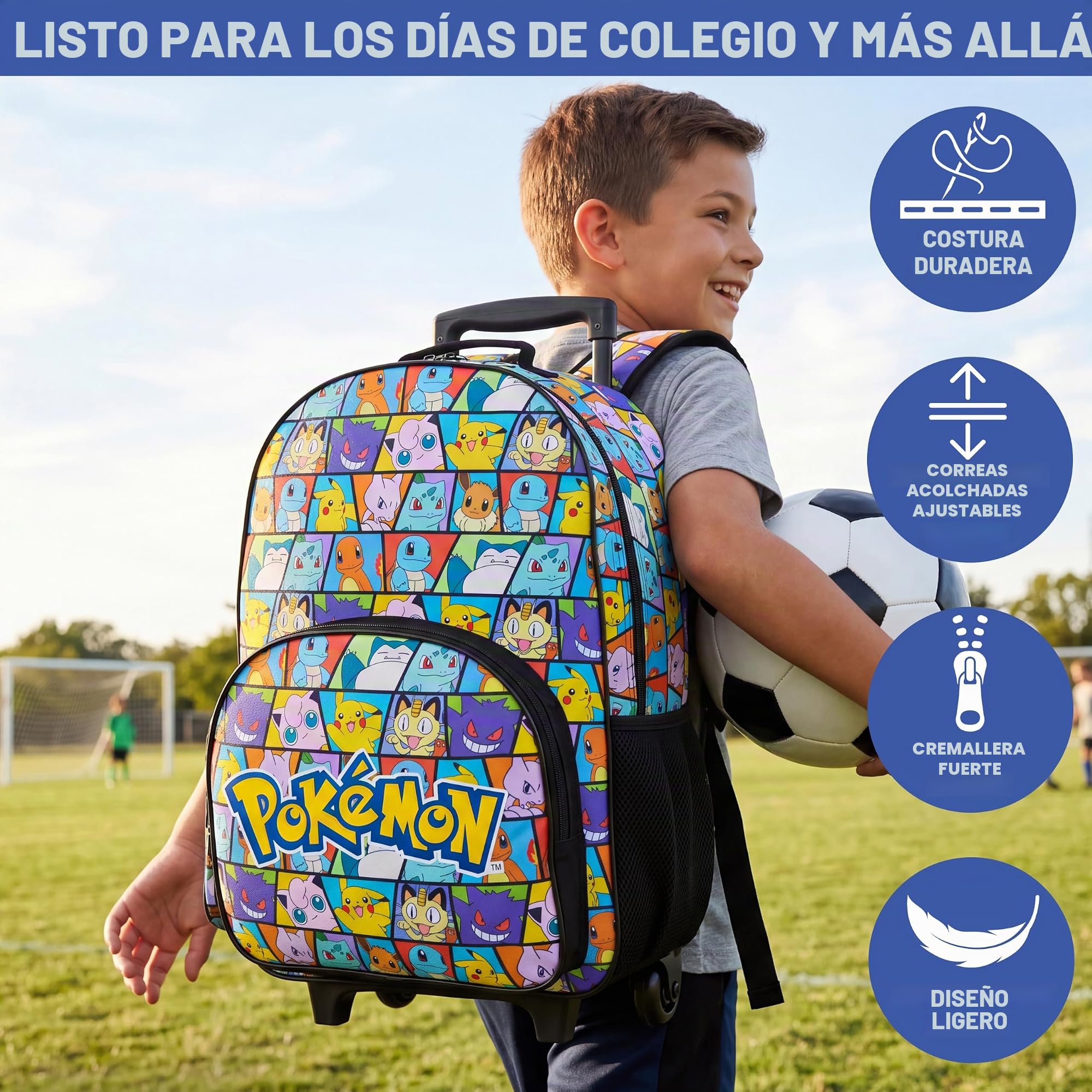 Get Trend Pokemon Mochila Trolley Infantil 2 en 1, Bolsa de Viaje con Ruedas y Estructura Metálica, Mochila Cabina Ruedas, Regalo Anime (Multi Pokemon)