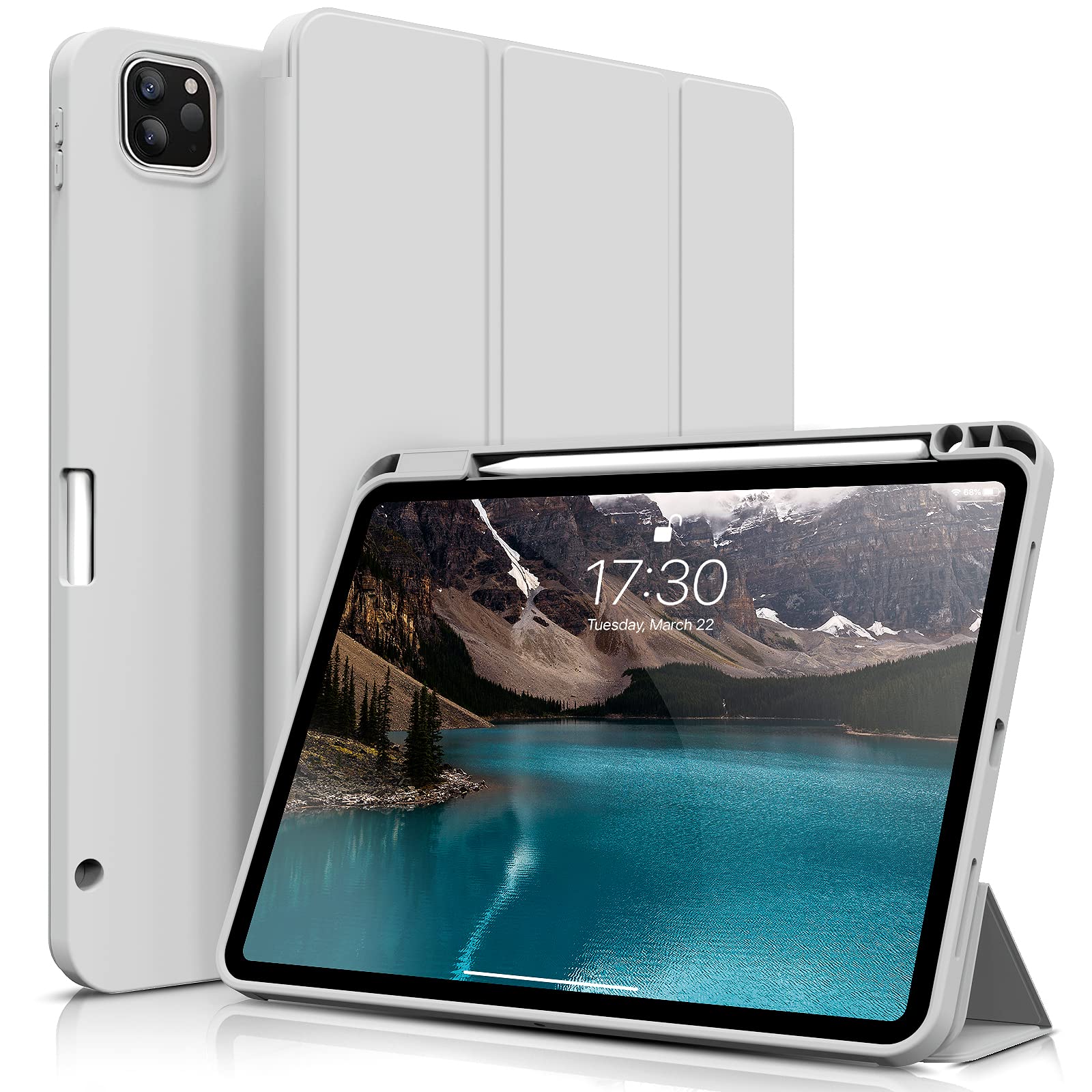 ZOYU Case for 11 inch iPad Pro 4th/3rd Generation 2022/2021, Trifold Stand Protective Case with Pencil Holder, Auto Sleep/Wake, Soft Slim TPU Back Cover, for iPad 11" Pro 2nd 1st Gen 2020 2018 -Gray