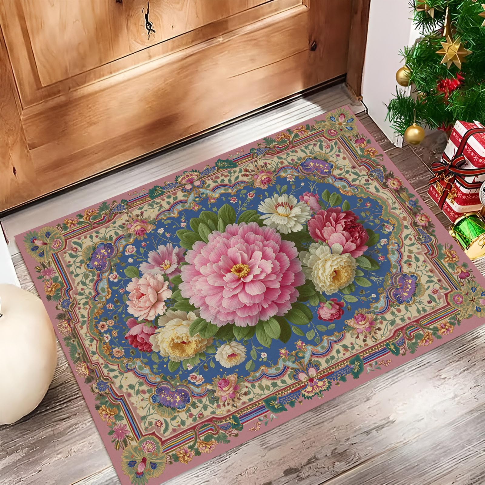 Tapis de chambre rose style persan pour une entrée accueillante