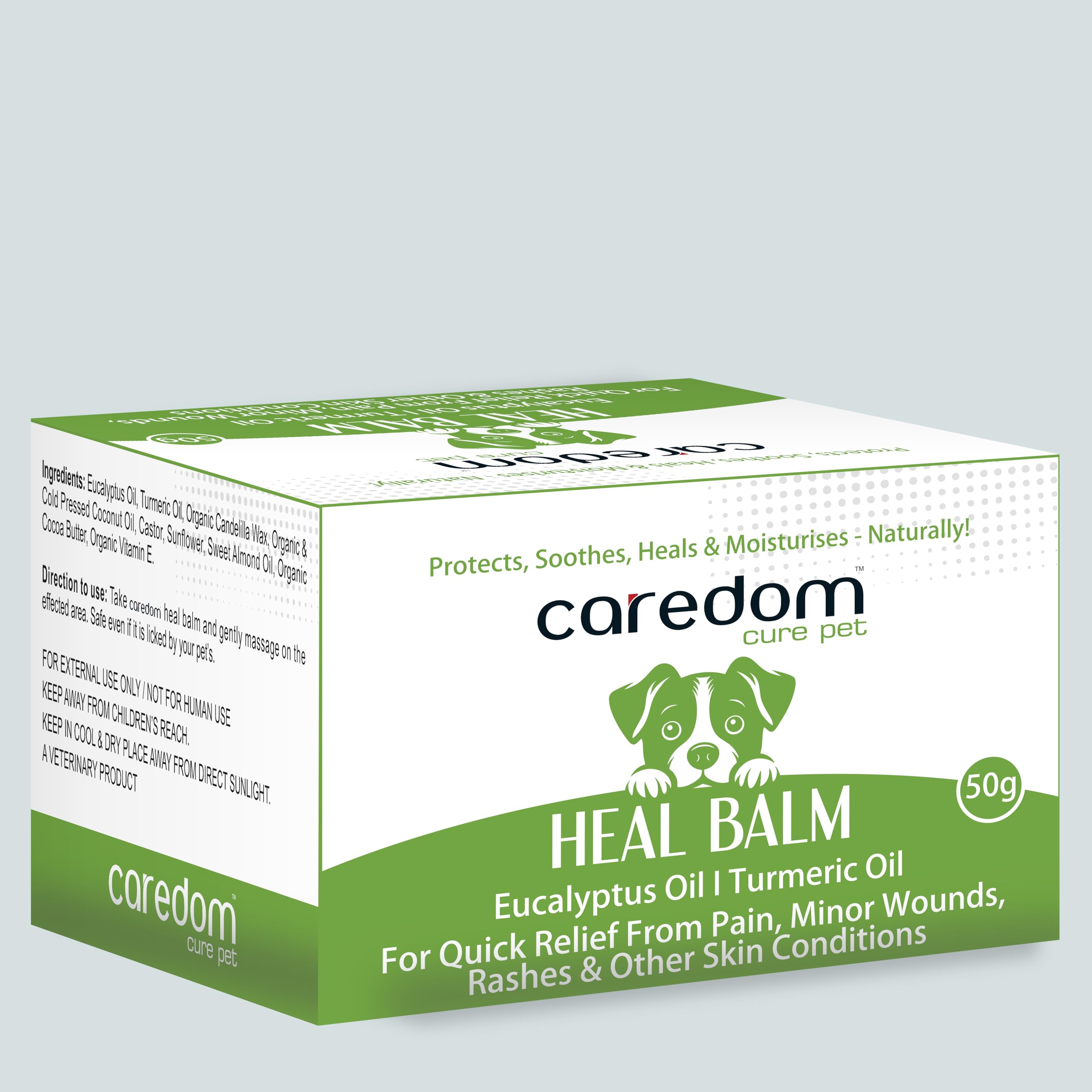 Caredom Cure Pet Natural Heal Balm for Dogs & Cats | Quick Relief for Pain, Minor Wounds, Cuts, Rashes, Dry Patches, Hotspots & Skin Conditions | Soothing & Healing Formula | 50g