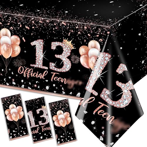 Miniatura 7 de 3 manteles de fiesta de cumpleaños de 21 años para mujer, color oro rosa, suministros de fiesta de cumpleaños de 21 años, funda de mesa rectangular