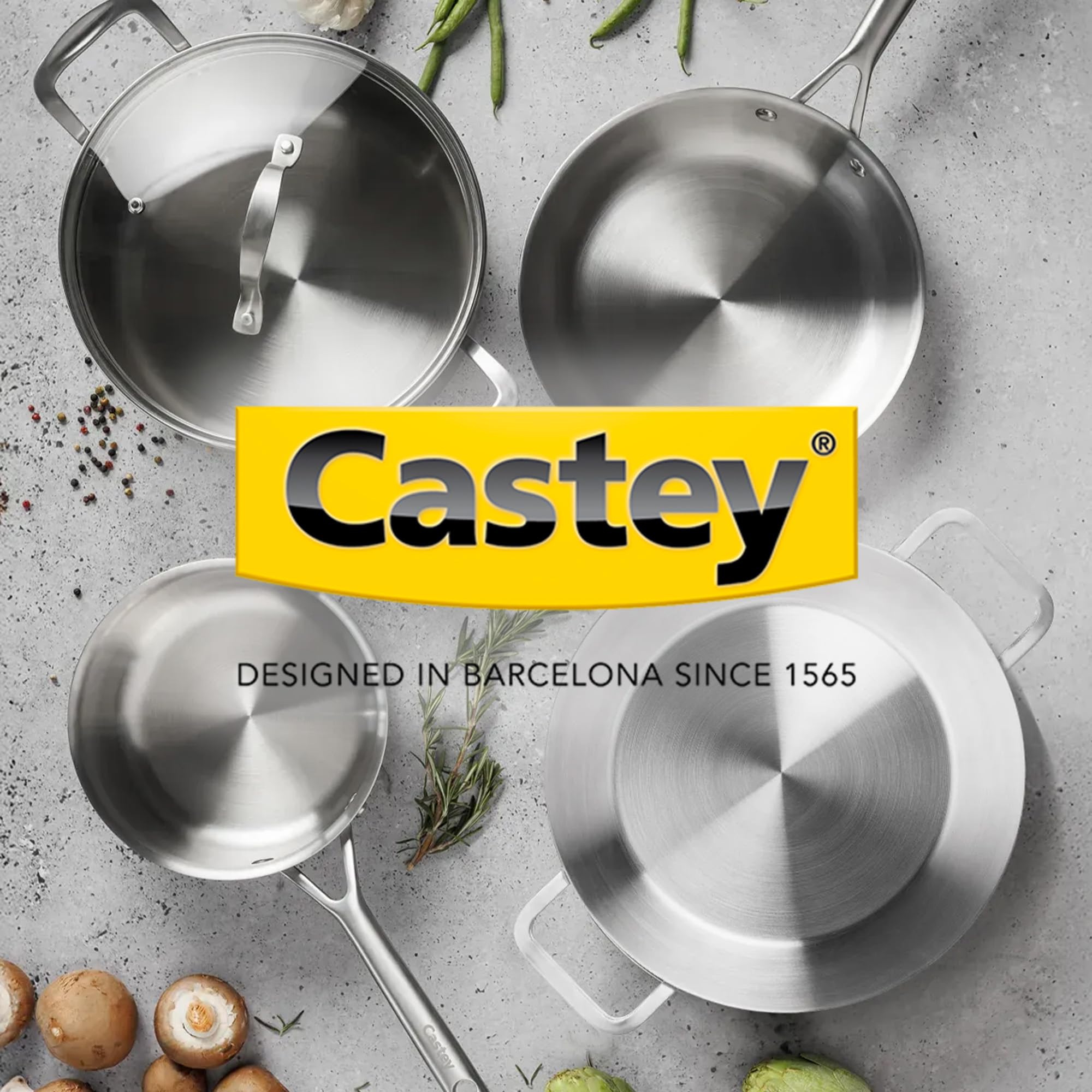 Castey - Paellera Inox Malmö, M-V40, Color plata, 40 cm, Acero inoxidable, Trimetal induction, libre de PFAS, Apta para todas las cocinas.
