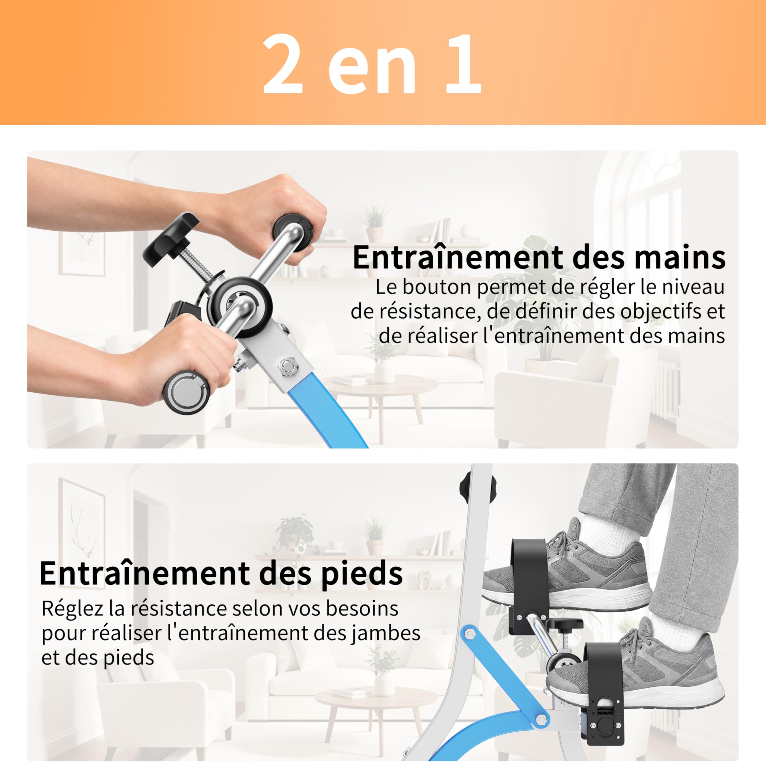 Vélo d'entraînement, poignées et écran LCD pour la rééducation et le renforcement musculaire des membres supérieurs et inférieurs à domicile