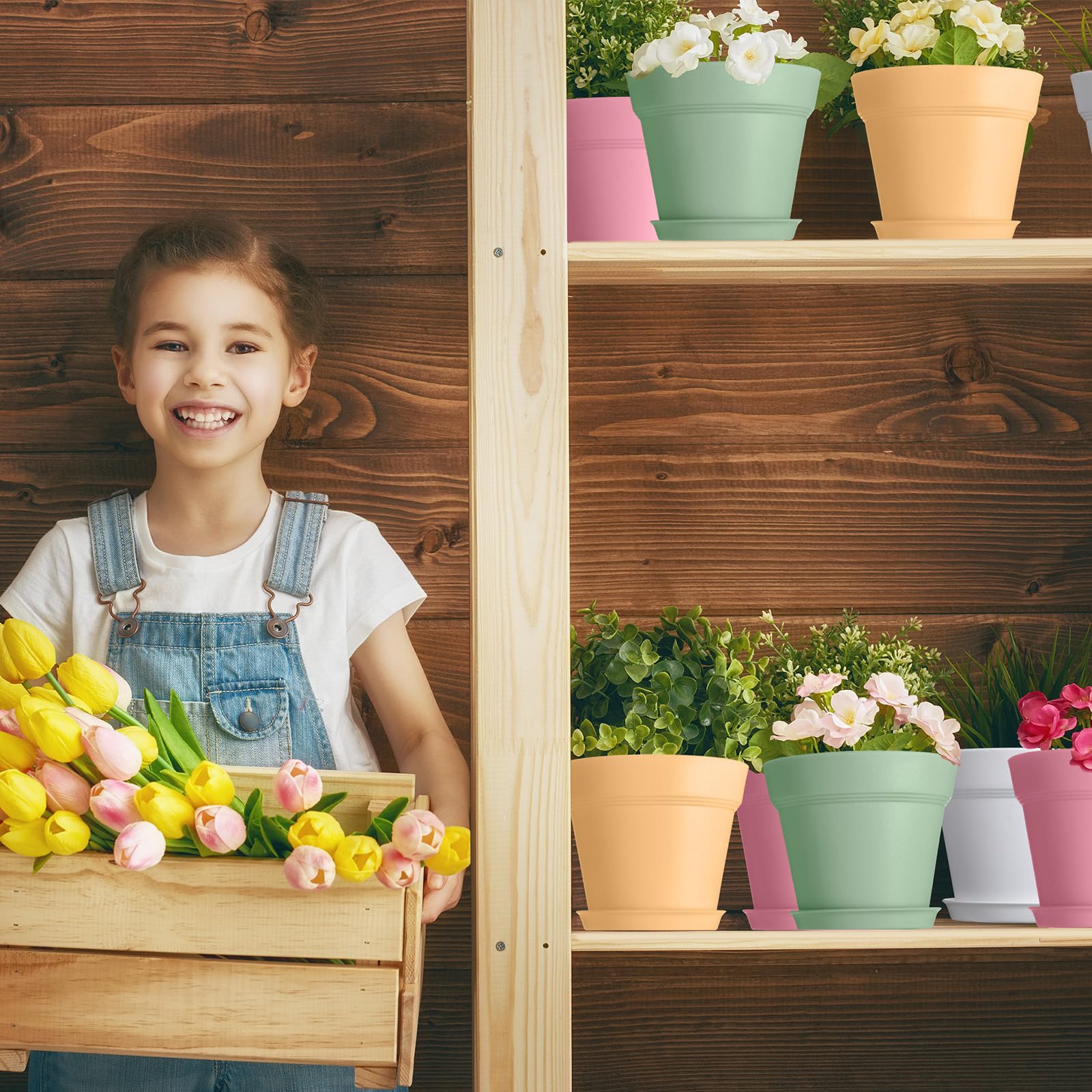 Mumufy 54 vasi per piante da 10,2 cm, in plastica, con foro di drenaggio e sottovaso, piccoli vasi per piante, fioriere per piante, fioriere, giardinaggio, contenitori per piante grasse, cactus, erbe