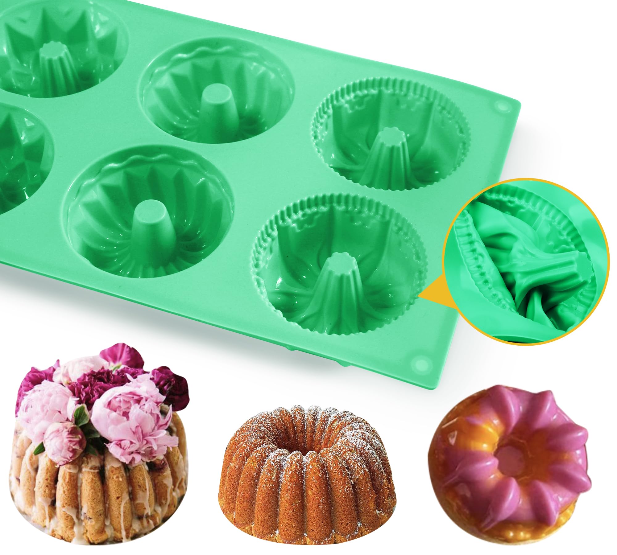 Zorazio 3 moldes de silicona para pasteles, mini molde antiadherente para hornear cupcakes, pan de maíz, brownie, gelatina, tubo estriado de 6 cavidades (mezcla)