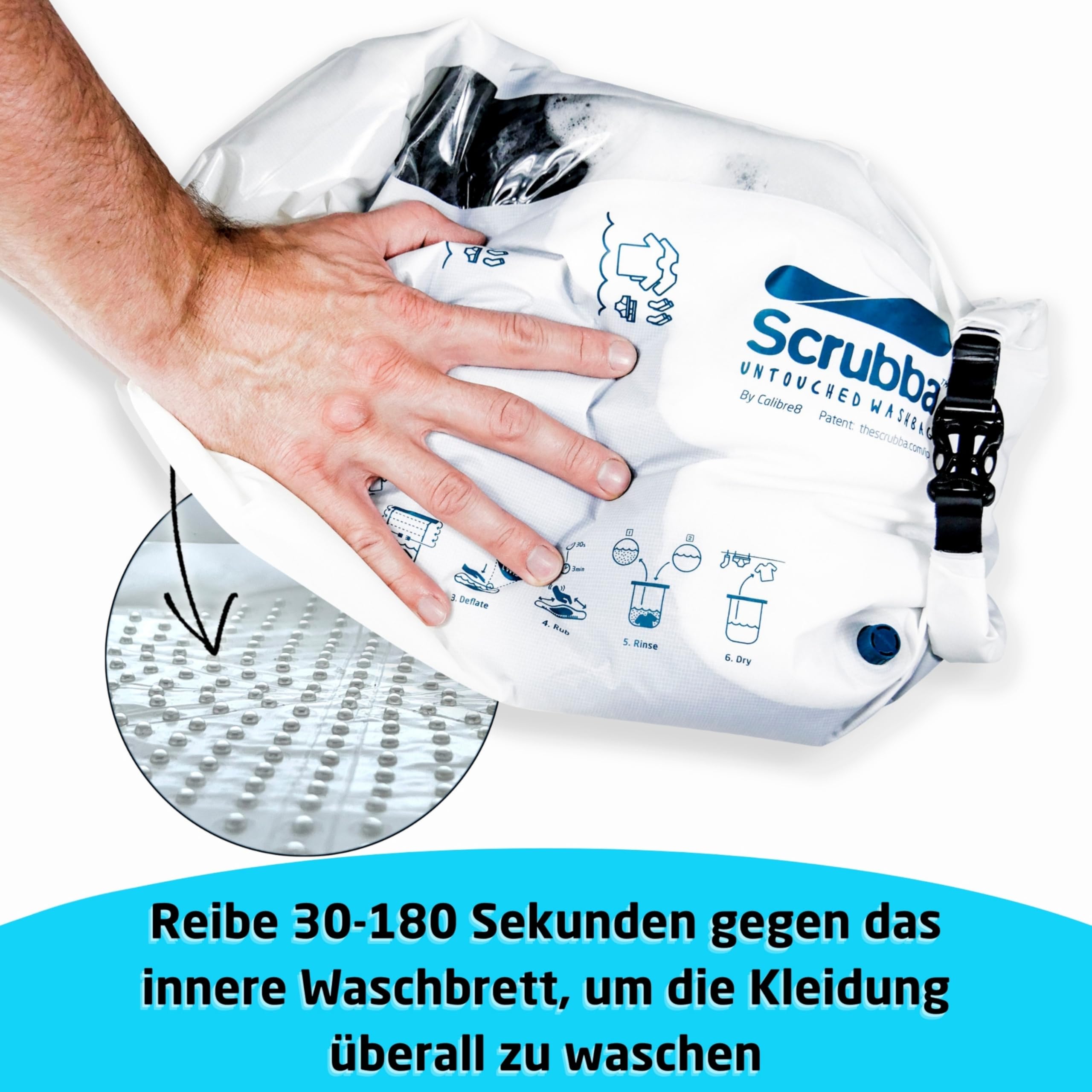 Scrubba UNTOUCHED Waschbeutel – Manuelle Reise-Handwaschmaschine ohne Strom – Ultraleicht & umweltfreundlich – Ideal für Camping Outdoor, unterwegs & Babywäsche – Faltbar – 150g