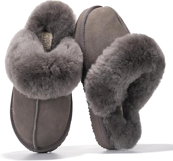 Project Cloud Genuine Leather Slippers for Women Footwear with Real Sheep Wool Lining Womens Clogs & Mule - Non-Slip Indoor/Outdoor Scuff Womens Slippers with Memory Foam Insole (Henka)