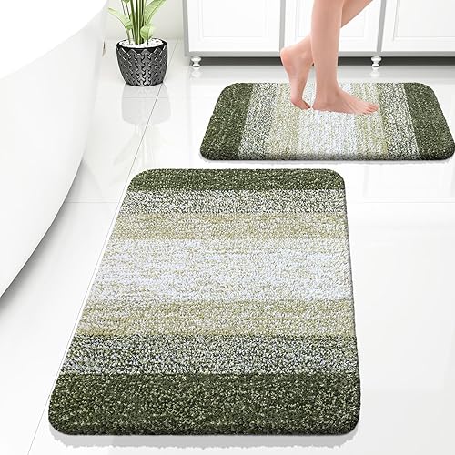 Miniatura 321 de OLANLY Juego de 2 alfombras de baño de 2 piezas, alfombras de baño de microfibra suave y absorbente y alfombra de inodoro con contorno