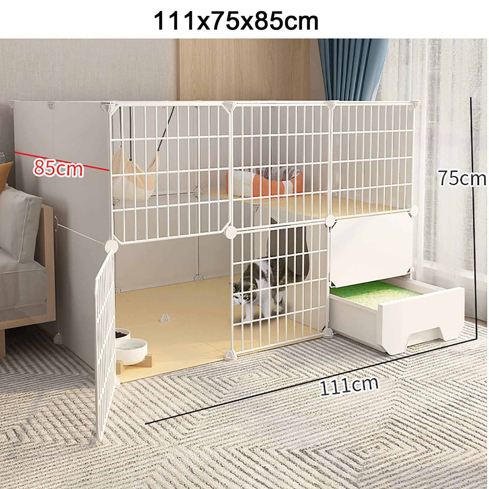 Gabbia per Gatti, recinto per Gatti da Interno - Recinzione Fai-da-Te in Filo Metallico per Balcone - Gabbia Grande per furetti, porcellini d'India, Cuccioli e Gattini - Cuccia per Piccoli a