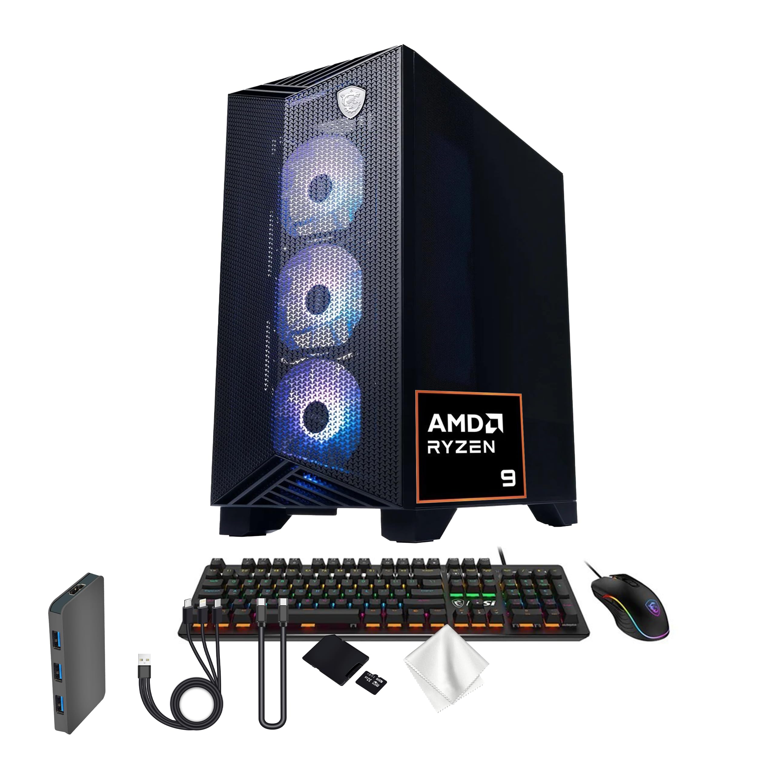 msi Aegis ZS2 Gaming Desktop, AMD Ryzen 9 9900X, NVIDIA GeForce RTX 5080 16GB GDDR7, 32GB DDR5, 2TB Storage (1TB SSD&1TB Docking Station), Liquid Cooling, Wi-Fi 7, Keyboard & Mouse, Win 11 Pro, Black