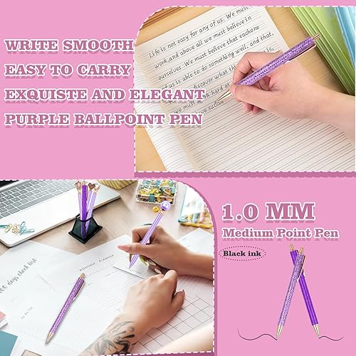 Miniatura 4 de LEFIMOT Juego de 6 bolígrafos de lujo para mujer, bonitos bolígrafos con barril de metal, retráctiles, bolígrafos de punta con purpurina, bolígrafos