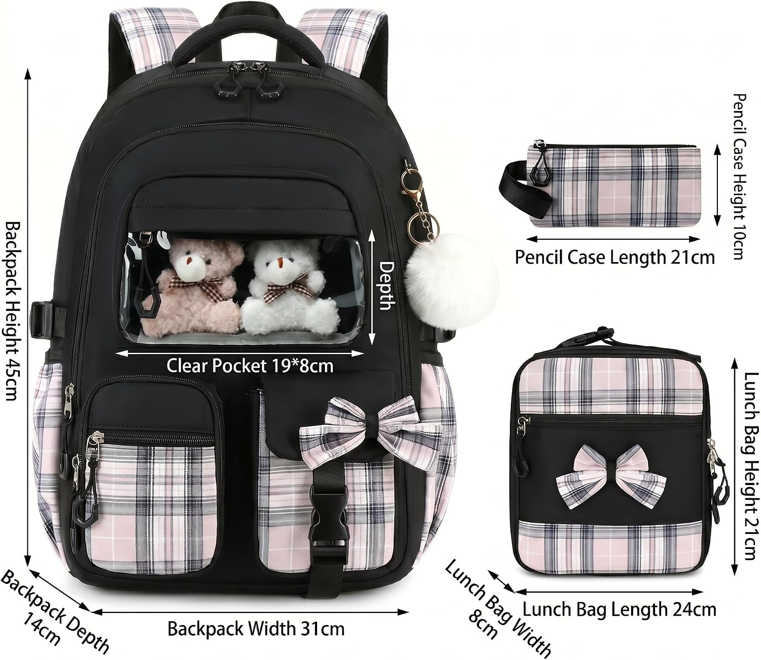 PiPiCat Backpack for Girls 4 in 1 Back to School Bookbag image 2