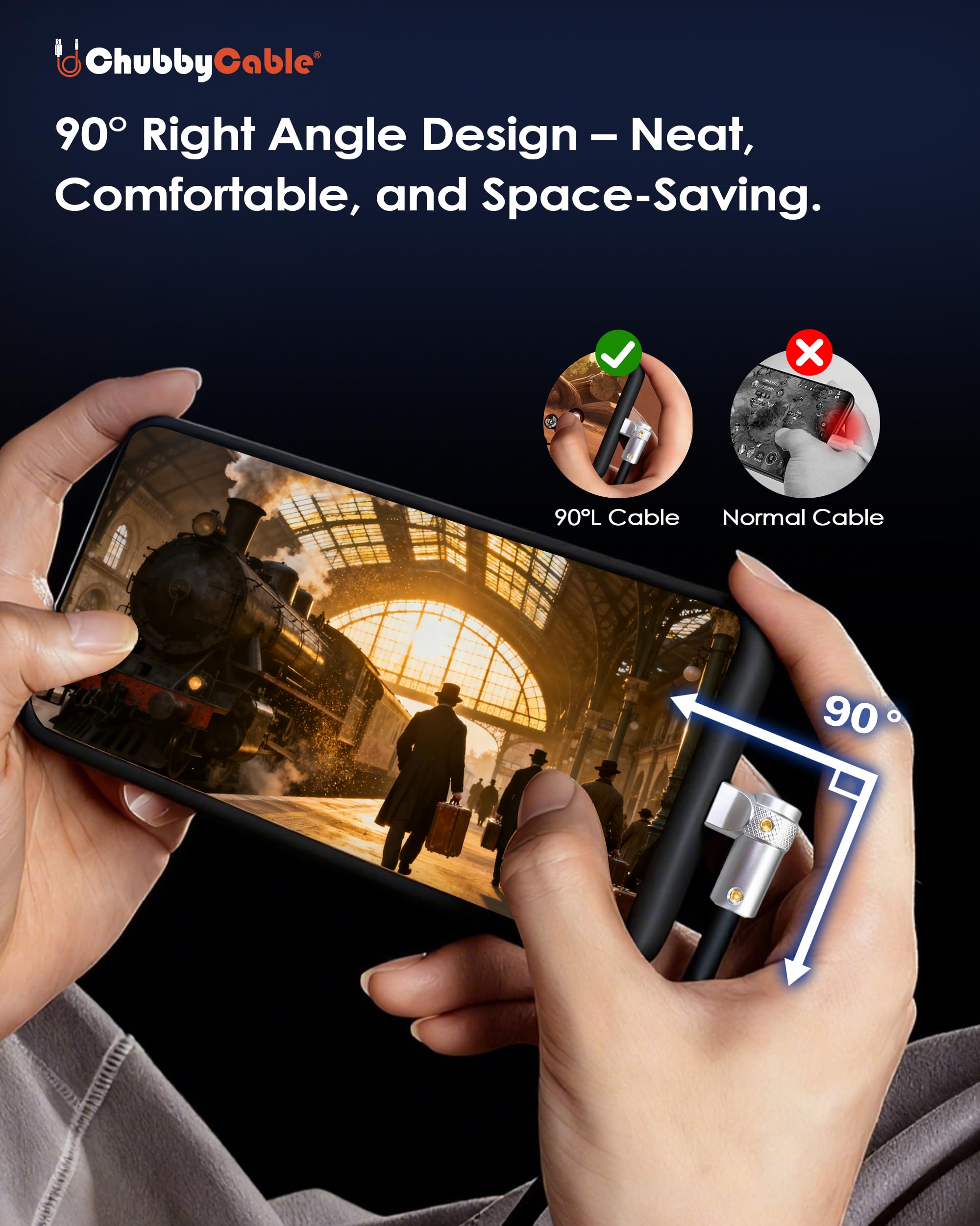 chubbycable FlexElbow 90 Degree 240W Fast Charging Cable Right Angle USB C Cable Silicone Charging Cord Compatible with iPhone 17-15 Series iPad, Black, Type-C to Type-C, 6.6FT - 4