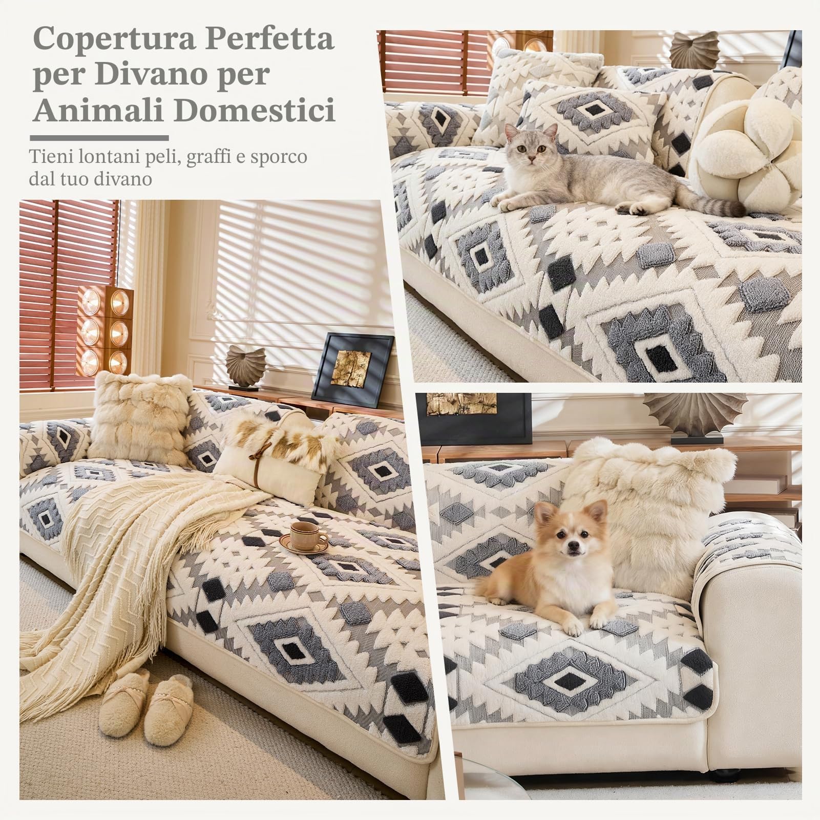 WEYOND Copridivano 2 3 4 Posti con Braccioli, 90 x 240 cm, Grigio Scuro | Copridivano Antigraffio Gatto, Copridivano Antiscivolo, Sofa Cover Lavabile, 1 Copriseduta in Pile