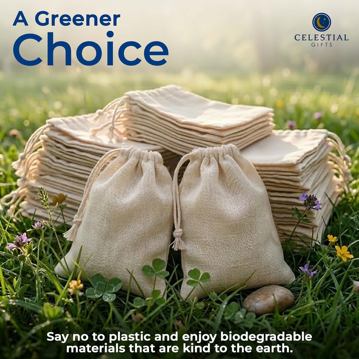 Celestial Gifts Cotton Muslin Bags | 100pcs 4x6 Inches | Reusable Drawstring Bags for Party Favors, Herbs, Spices | Made in USA | Natural Cotton for Eco-Friendly Storage