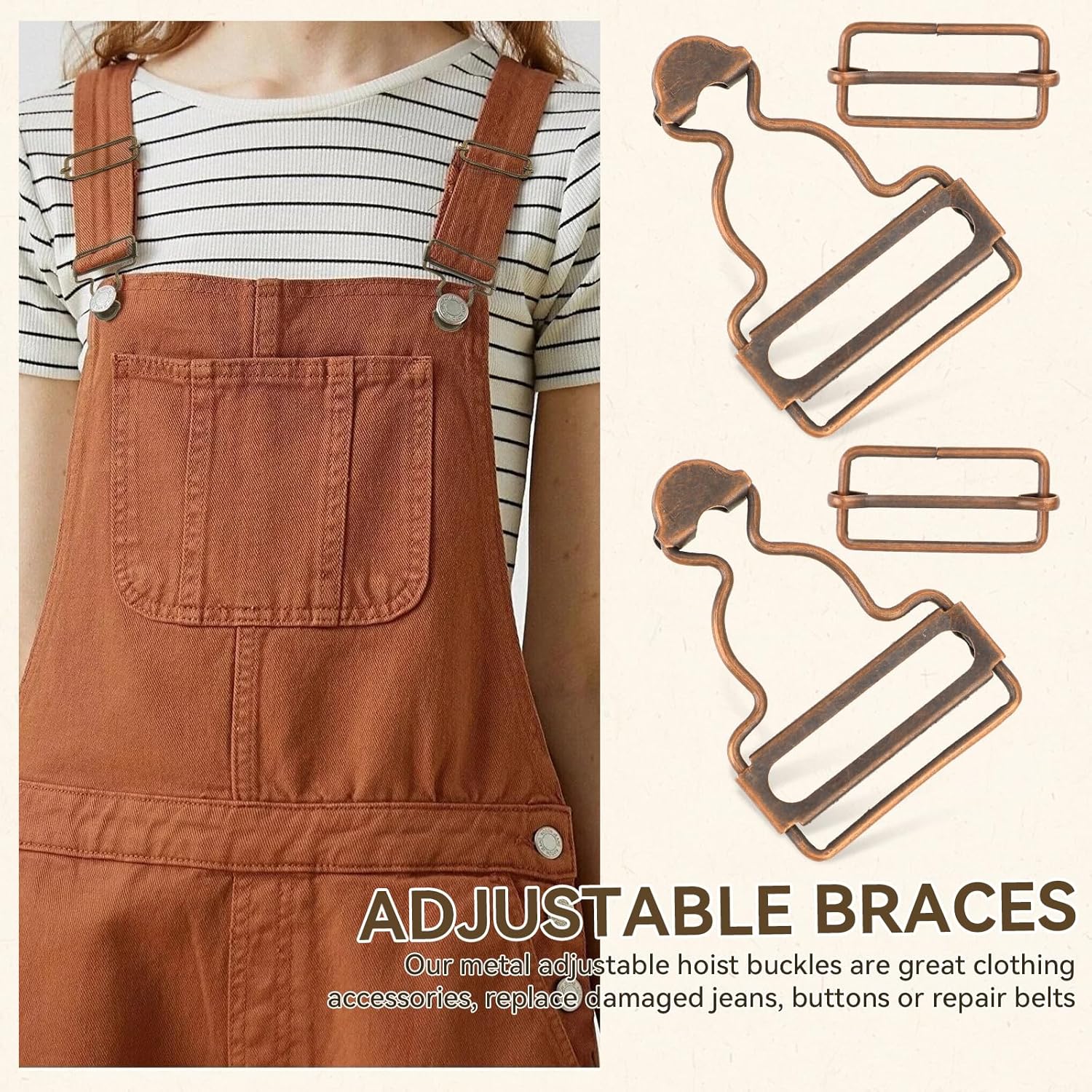 2 Pairs Overall Buckles Replacement Metal Suspender Clips with Rectangle Buckle Overall Braces Buckles DIY Button No-Sew Accessories Adjustable for Overall Bib Pants Trousers Jeans Jacket - Image 5