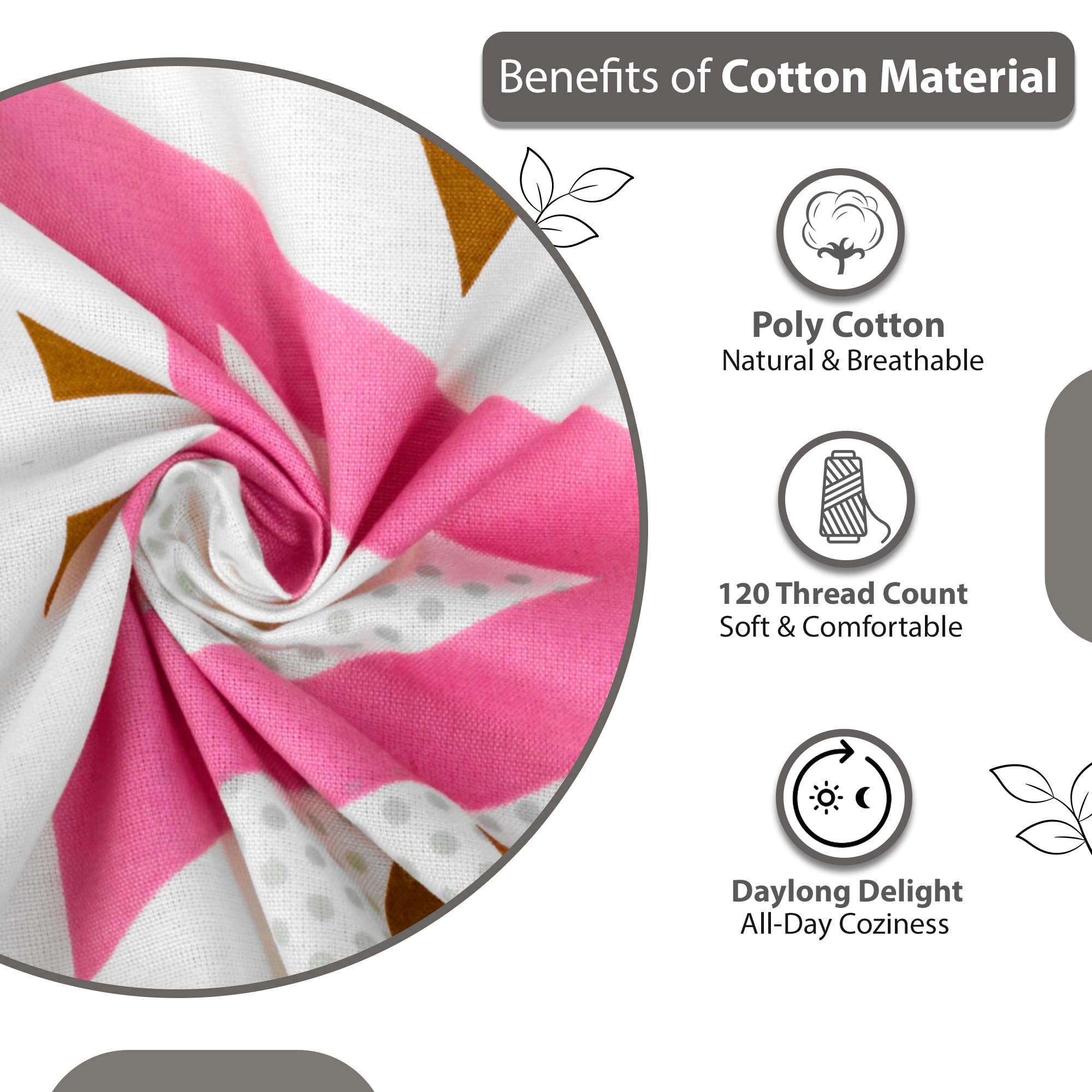 Divine Casa 144 TC 100% Cotton Single Bedsheet for Single Bed with 1 Pillow Cover | Soft Breathable Comfortable Cotton Bedsheet Set for Bedroom & Guest Room | 145 x 223 cm (Pink Olive, Geometric) 3