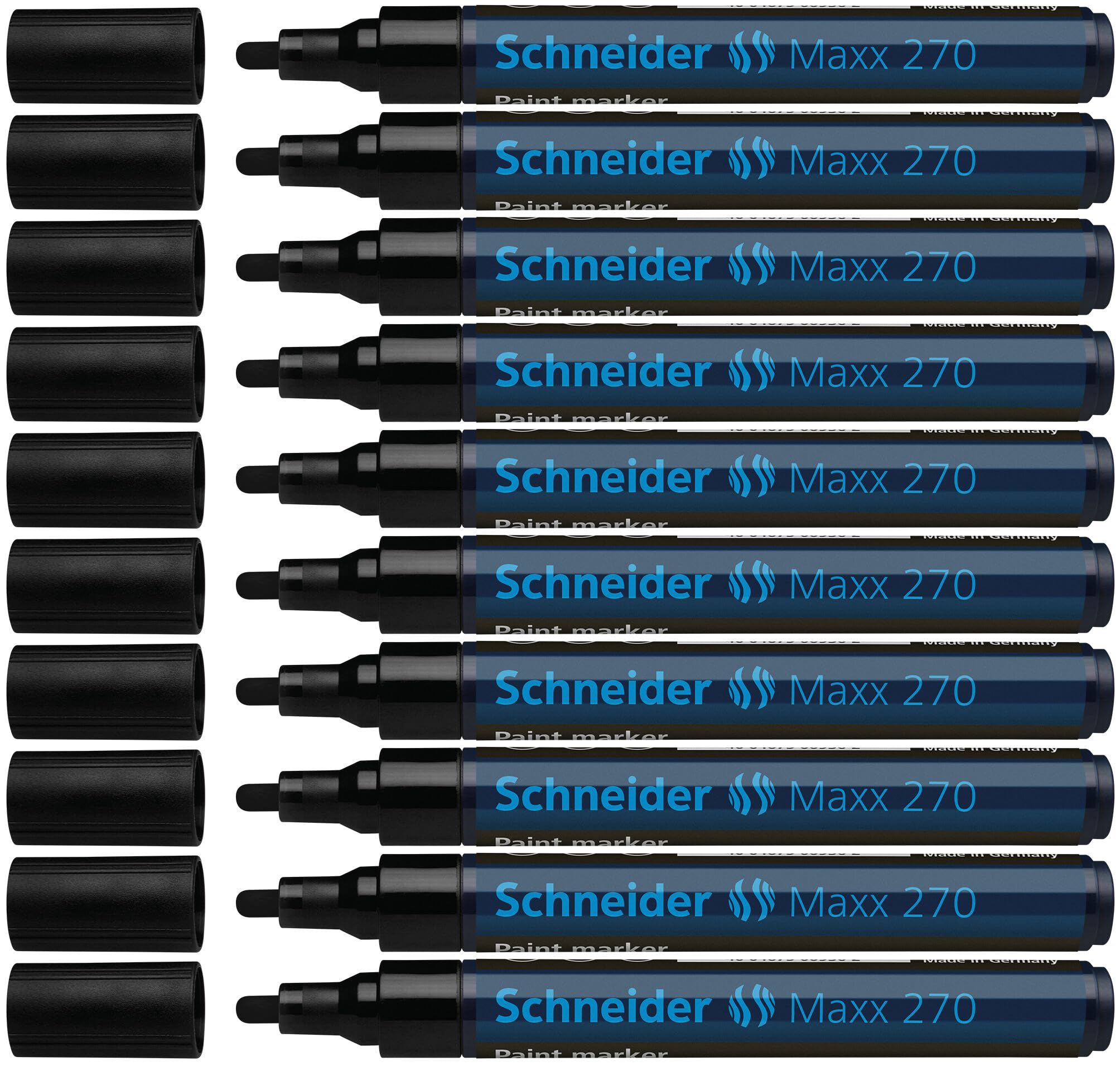 Schneider Maxx 270 marker do lakieru (okrągła końcówka, wymienne końcówki, 1-3 mm), opakowanie 10 szt. w kolorze czarnym