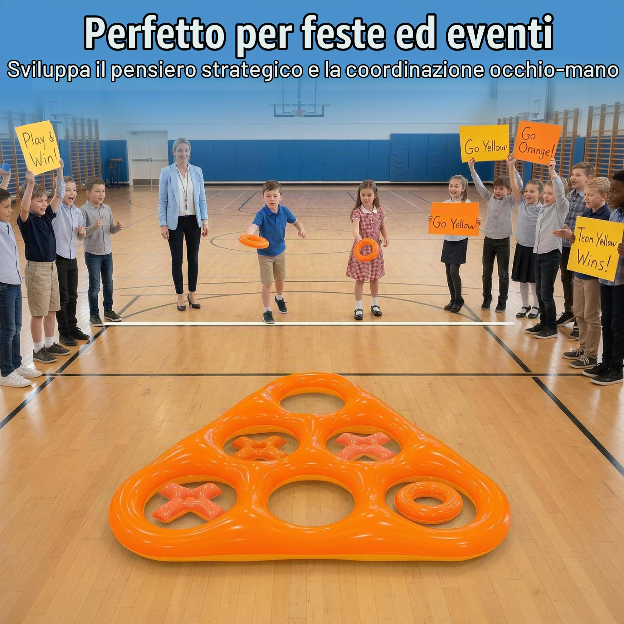 Gioco Tris Gonfiabile da Piscina, Grande Gioco Galleggiante con 6 Pedine, Gioco d’Acqua per Bambini e Adulti, Festa Estiva Outdoor