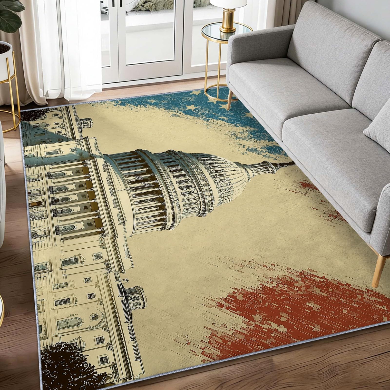 Teppich Wohnzimmer Schloss im Retro-Stil 80x150cm Modern Kurzflor Anti-Rutsch Teppiche, für Schlafzimmer, Raumdekoration, Weiche Flauschiger Teppich