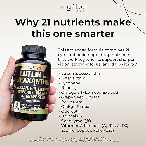 Miniatura 3 de Suplementos de luteína y zeaxantina, vitaminas avanzadas para los ojos con astaxantina, Omega 3, resveratrol, arándano, licopeno, quercetina, ginkgo