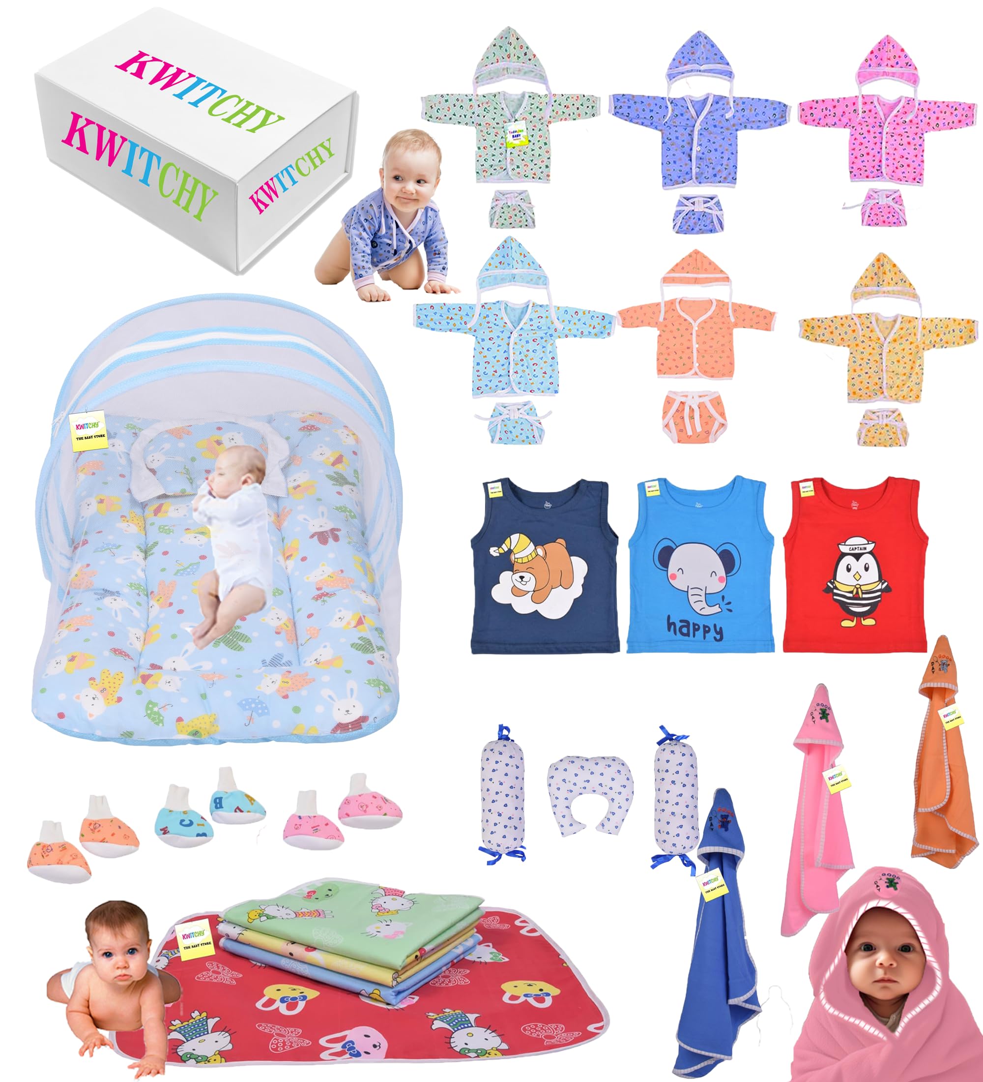 Kwitchy Baby Products All Gift Set New Born Baby Complete Daily Needs Items Combo (0-6 Months) Blue-image-16
