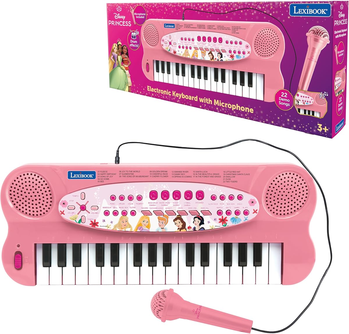 LEXiBOOK, Disney Princess Keyboard, K703DP | 32 keys, Microphone included, Educational keyboard, Pink