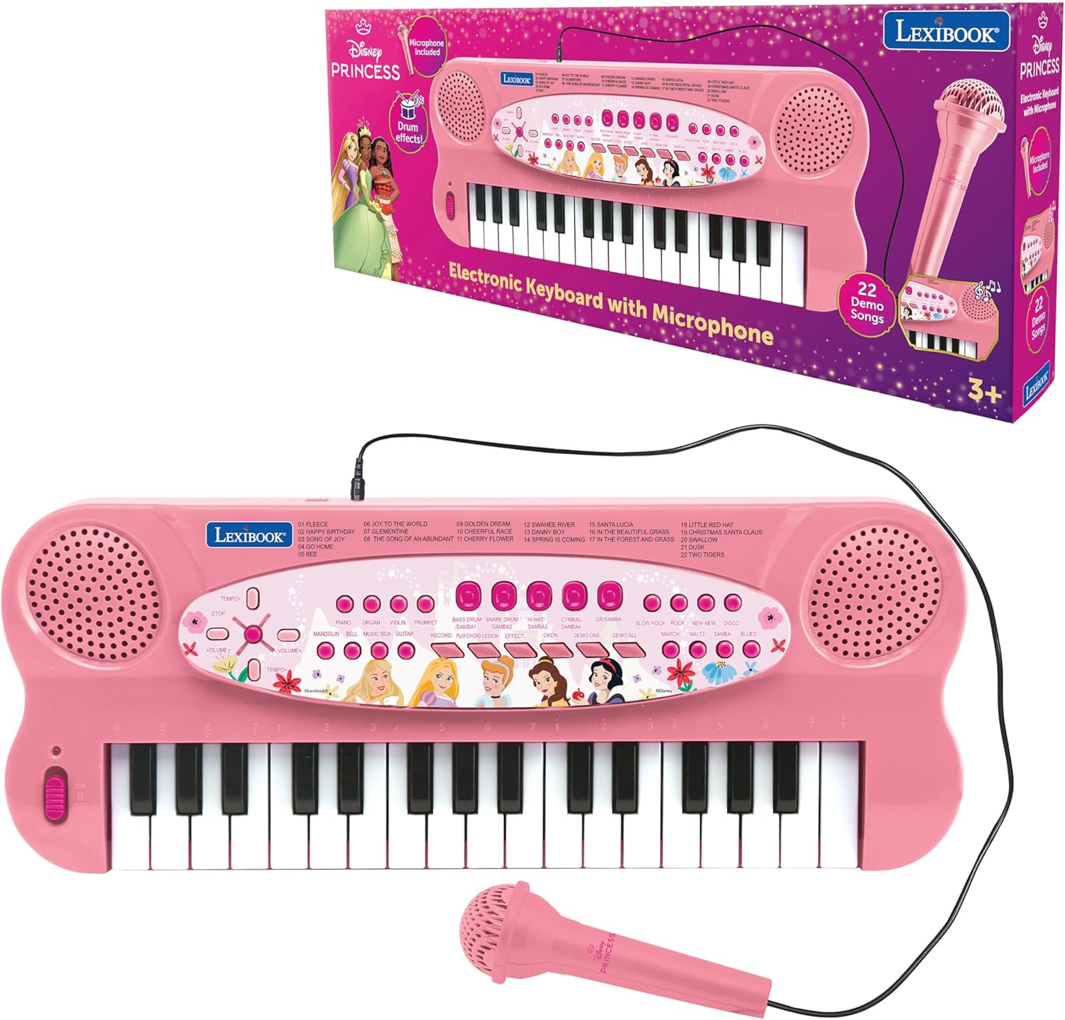 LEXiBOOK, Disney Princesses, Electronic Musical Keyboard with Microphone (32 Keys) Disney Princesses, Pink, K703DP