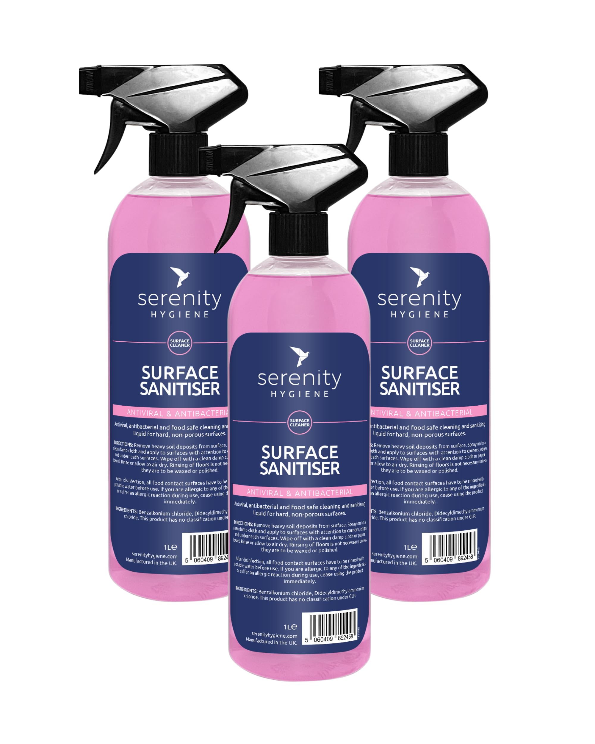 Antibacterial Surface Sanitiser - Multipurpose Disinfection Spray - Food Safe Vegan Friendly Formula - Great for Kitchens, Bathrooms and Other Hard Surfaces 750ml Pack of 3